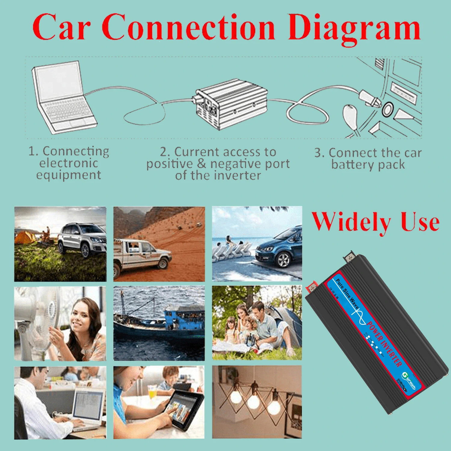 (image for) 1000W Peak Power Car Inverter Sine Wave Car Inverter Solar Inverter Photovoltaic Inverter Outdoor Emergency Power Supply