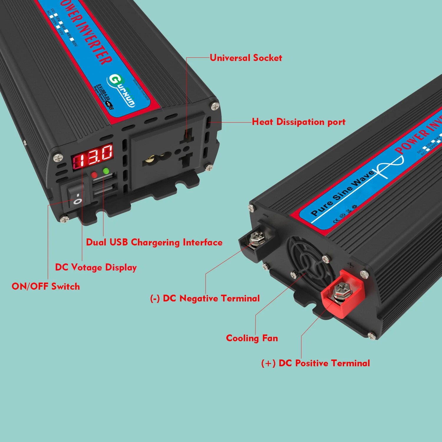 (image for) 1000W Peak Power Car Inverter Sine Wave Car Inverter Solar Inverter Photovoltaic Inverter Outdoor Emergency Power Supply