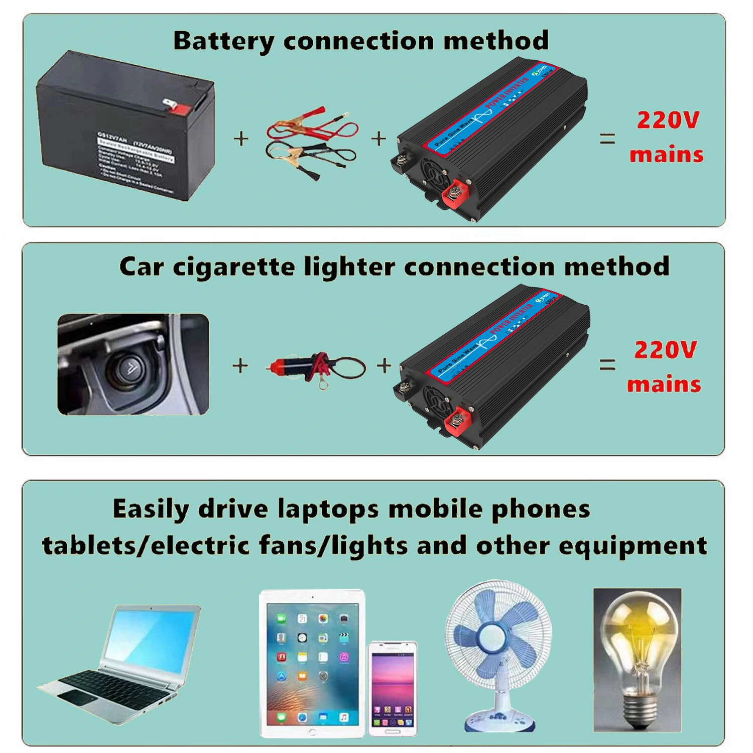 (image for) 1000W Peak Power Car Inverter Sine Wave Car Inverter Solar Inverter Photovoltaic Inverter Outdoor Emergency Power Supply
