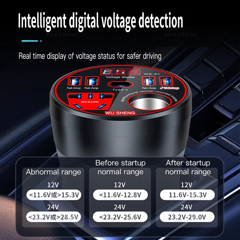 (image for) 12V 24V to 220V Power Inverter with Multi-function Car Socket Charger Fast Charging for Mobile Phones Car Inverter Charger Power Converter QC3.0 USB Fast Charging