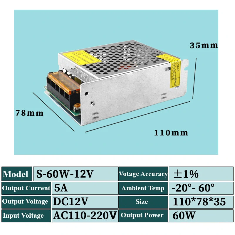 (image for) 12V 60W Switching Power Supply Source Transformer AC110V-220V To DC12V SMPS For LED Strip Light CCTV Motor