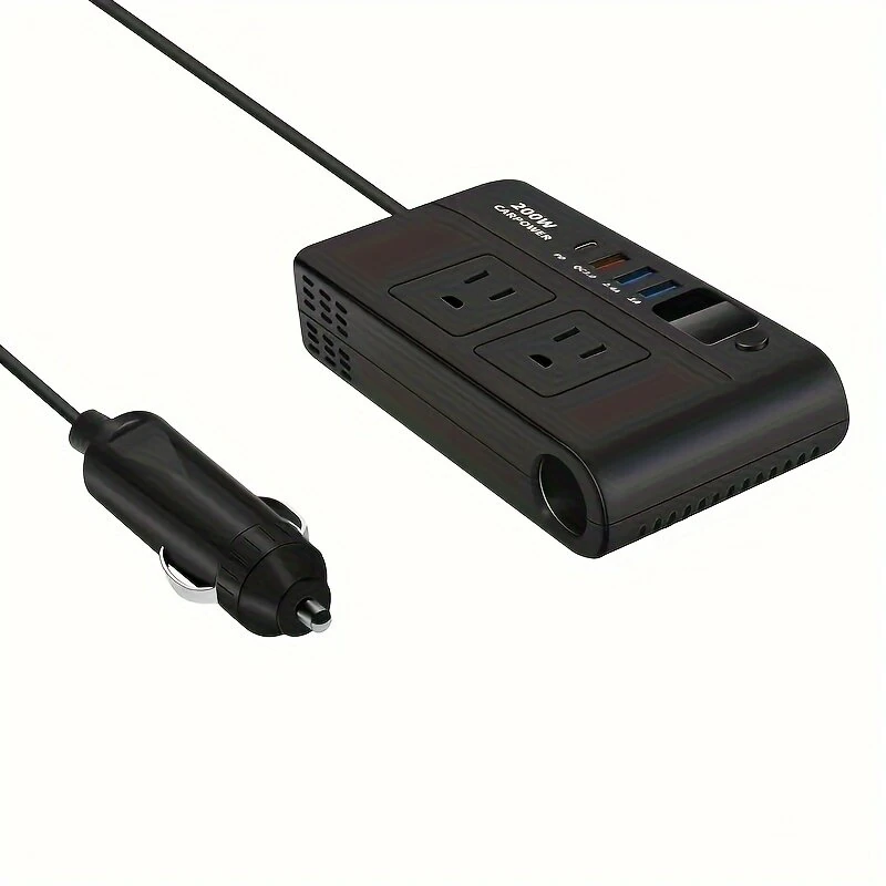 (image for) 200W Car Inverter DC 12V to 110V AC Power Inverter for Car Charger Adapter with PD 20W USB-C Dual USB Ports and QC3.0 Fast Charging Port