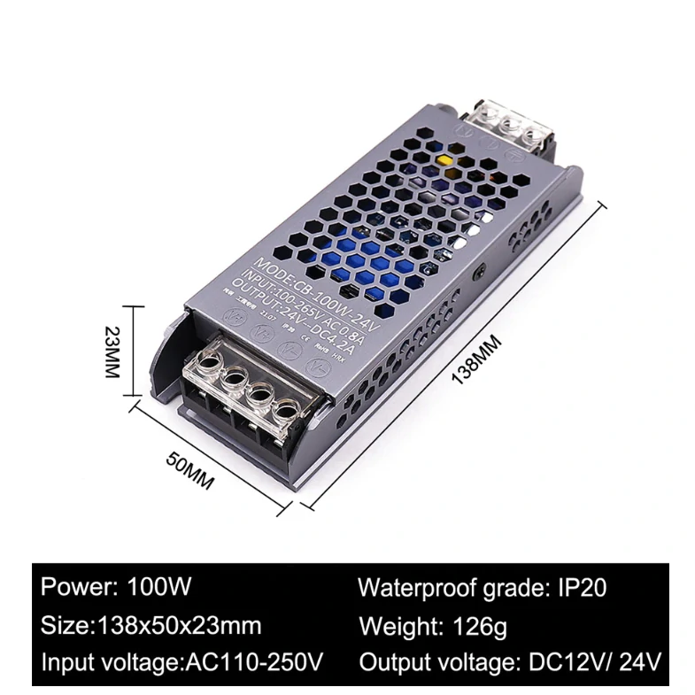 (image for) AC/DC 12V 24V Transformer 100W LED Driver Power Supply Super Thin A/D Converter for LED Strip Light Bulb
