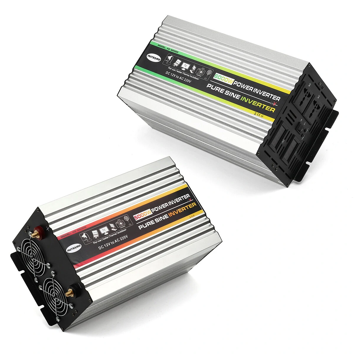 (image for) AUTSOME 12V to 220V Converter Pure Sine Wave Power Inverter Dual LCD Digital Display 2 Sockets Multiple Protection Functions