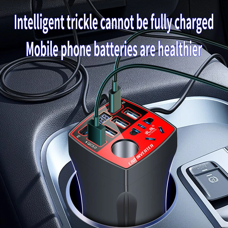(image for) Car Inverter 12V 24V to 220V 200W Power Converter Charger QC3.0USB Multi-Port Fast Charging Intelligent Voltage Monitoring
