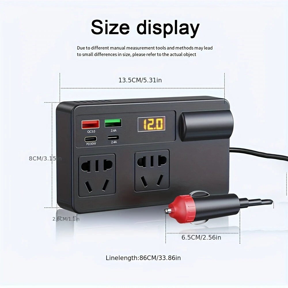 (image for) Car Inverter 12V 24V to 220V Multi-Function Socket Mobile Phone Charger 120W Car Power Converter with Smart Digital Display