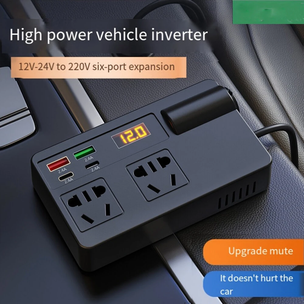 (image for) Car Inverter 12V 24V to 220V Multi-Function Socket Mobile Phone Charger 120W Car Power Converter with Smart Digital Display