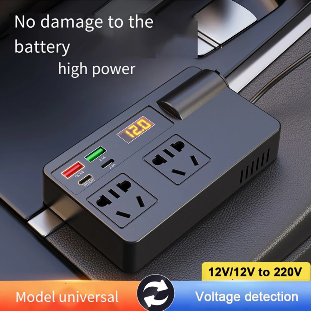 (image for) Car Inverter 12V 24V to 220V Multi-Function Socket Mobile Phone Charger 120W Car Power Converter with Smart Digital Display