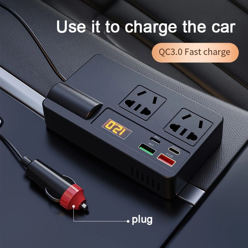 (image for) Car Inverter 12V 24V to 220V Multi-Function Socket Mobile Phone Charger 120W Car Power Converter with Smart Digital Display