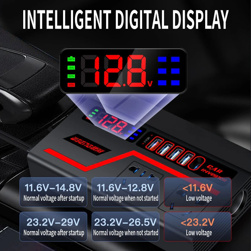 (image for) Car Inverter 12V to 110V 24V to 220V Multi-functional 200W Car Truck Converter Intelligent Digital Display Car Charging Socket