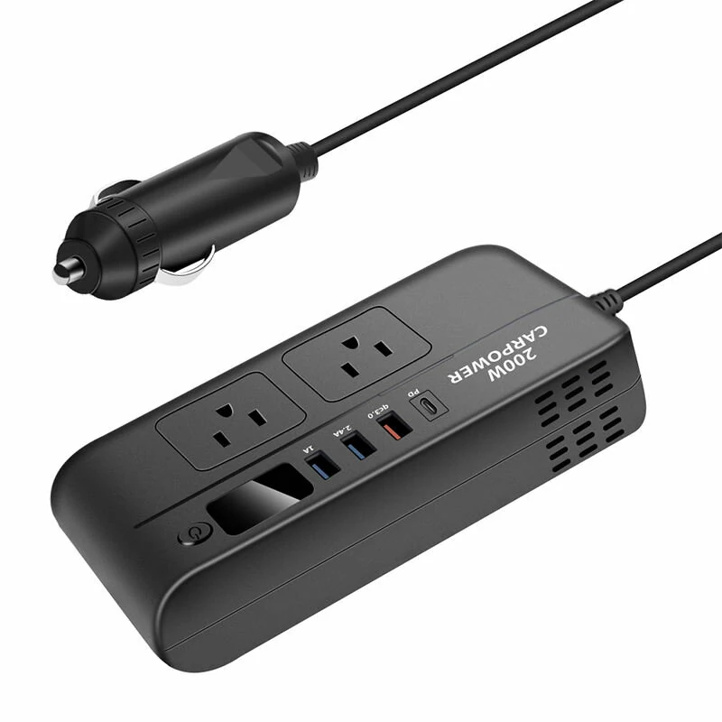 (image for) Car Power Converter 200W 12V to 220V/110V Car Inverter with PD/QC3.0 USB Ports LED Digital Display Multifunctional Car Power Converter Socket