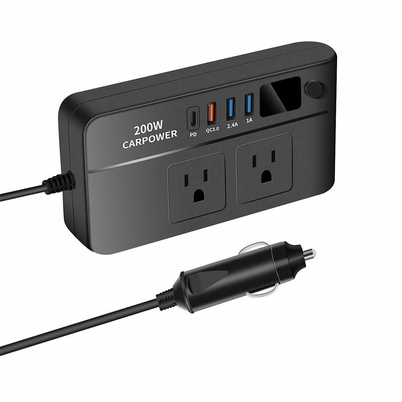 (image for) Car Power Converter 200W 12V to 220V/110V Car Inverter with PD/QC3.0 USB Ports LED Digital Display Multifunctional Car Power Converter Socket