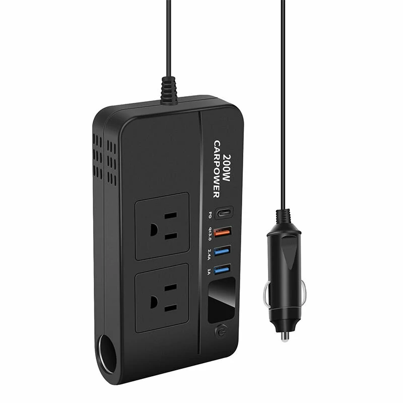 (image for) Car Power Converter 200W 12V to 220V/110V Car Inverter with PD/QC3.0 USB Ports LED Digital Display Multifunctional Car Power Converter Socket