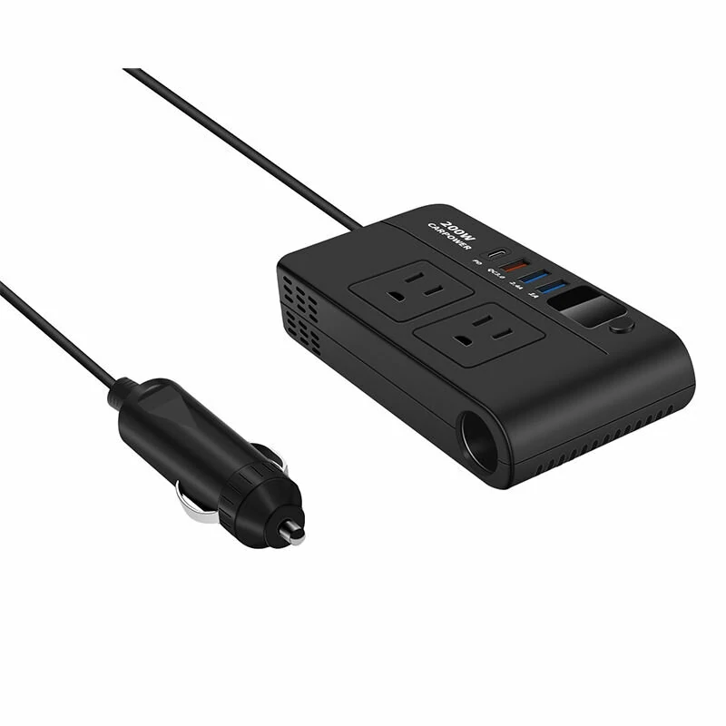 (image for) Car Power Converter 200W 12V to 220V/110V Car Inverter with PD/QC3.0 USB Ports LED Digital Display Multifunctional Car Power Converter Socket
