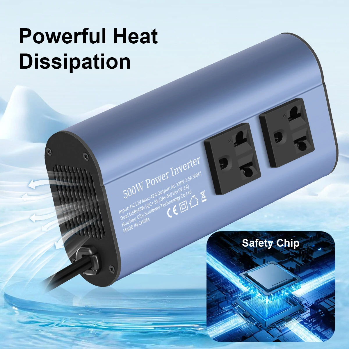 (image for) TATALIKEN Car Power Inverter 300/500W 12V to 110V / 220V 6 In 1 Multi Outlet Inverter Modified Sine Wave Car Power Converter EU/US Standard Sockets