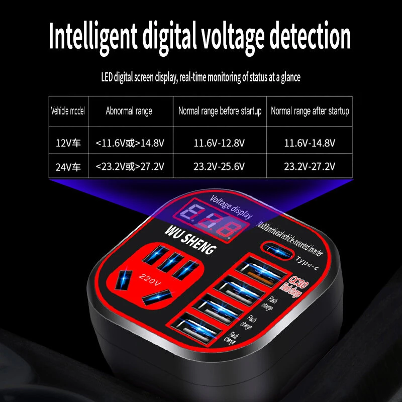 (image for) Universal Car Inverter 12V 24V To 220V Intelligent Voltage Detection Car Power Socket 200W Intelligent Charging Inverter Converter for Car Truck